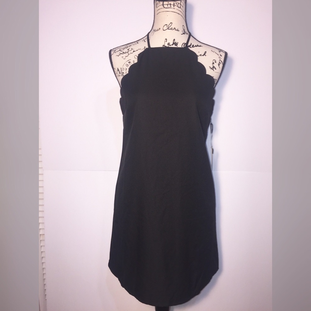 LuLus Midi Dress Black Sleeveless Scalloped Zip Up - Picture 1 of 4